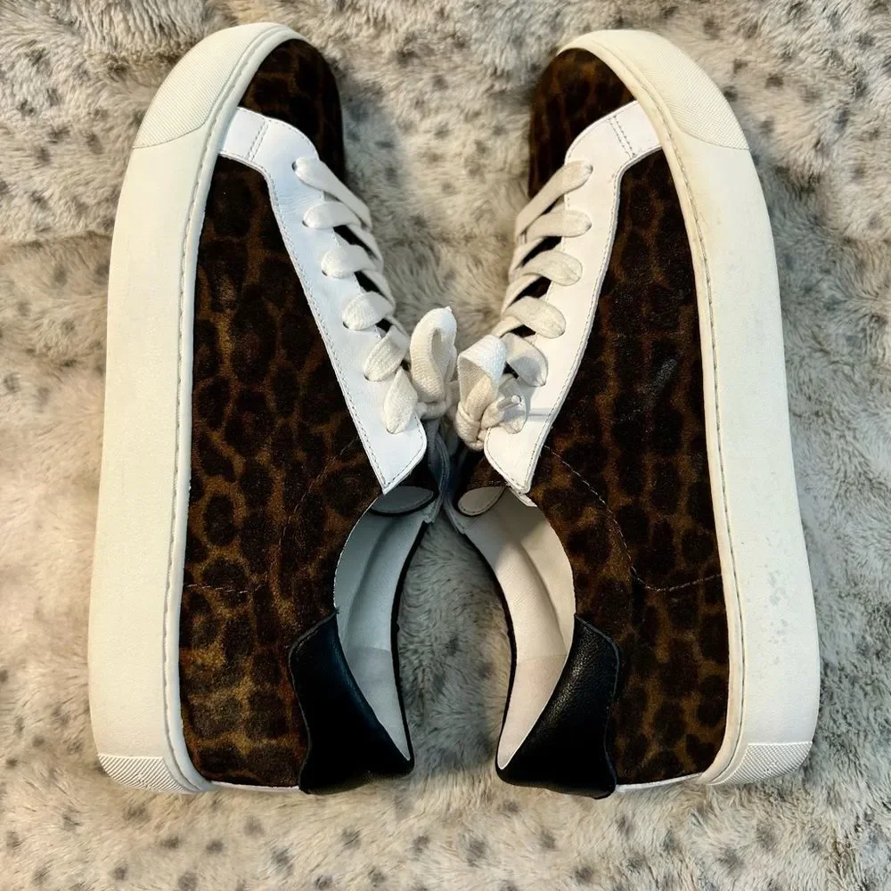 Veronica Beard Leopard Print Suede 8.5 BIBI Skater Sneakers EUC
